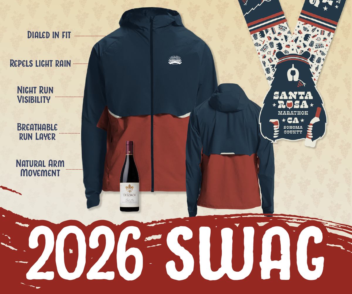 2026 Santa Rosa Marathon Swag Jacket, Medal & bottle of wine 2026 Santa Rosa Marathon Swag Jacket, Medal & bottle of wine